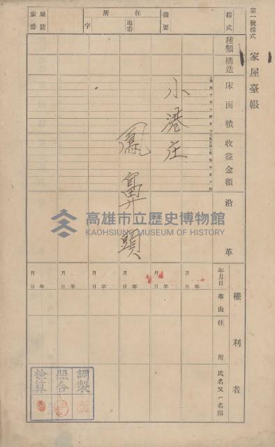 鳳山郡小港庄鳳鼻頭家屋臺帳（二冊之內第一號）藏品圖，第3張