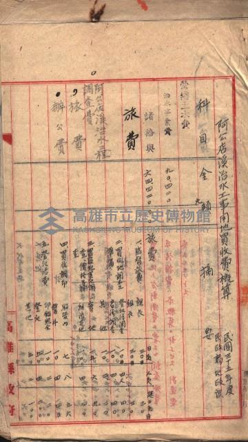 阿公店溪治水工事豫算關係（高雄州）藏品圖，第3張