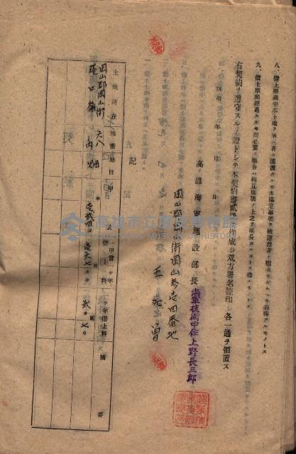 海軍土地借上契約書
（施設部長印捺印済）藏品圖，第303張