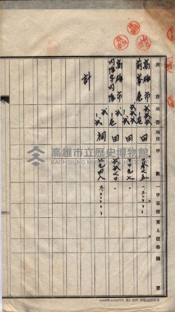 州買收地調書－登記濟証綴
（左營、埤子頭、前峰尾、內惟）藏品圖，第513張