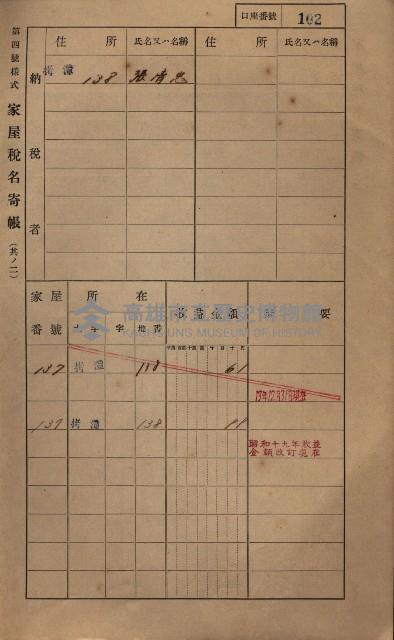 高雄州鳳山郡大寮庄拷潭家屋稅名寄帳
（二冊之內第一號）藏品圖，第113張