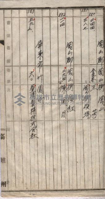 高臨營第一號ノ內三第（1）號
高臨營第一號ノ內九第（1）號
（施機第一九一、零一二番電）藏品圖，第113張