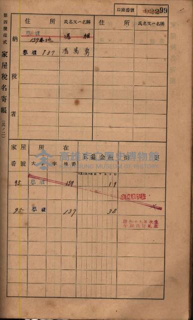 高雄州鳳山郡鳥松庄夢裡、崎子脚、十九灣家屋稅名寄帳
（一冊之內第一號）藏品圖，第113張