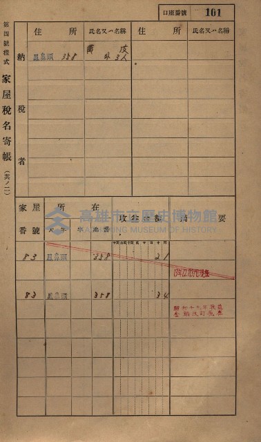 高雄州鳳山郡小港庄鳳鼻頭家屋稅名寄帳
（一冊之內第一號）藏品圖，第113張