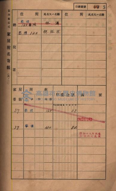 高雄州鳳山郡鳥松庄夢裡、崎子脚、十九灣家屋稅名寄帳
（一冊之內第一號）藏品圖，第13張
