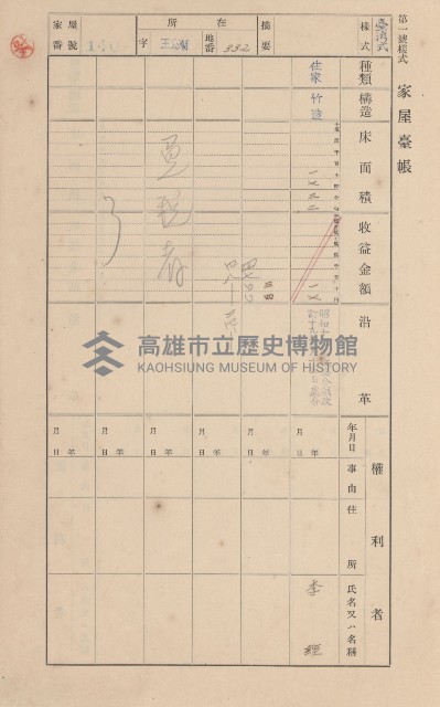 鳳山郡林園庄王公廟家屋臺帳（三冊之內第一號）藏品圖，第153張