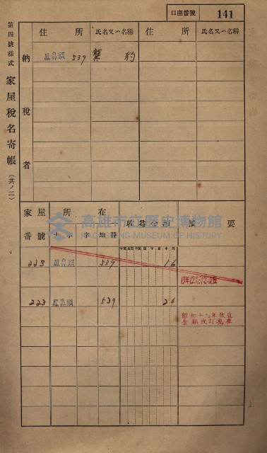 高雄州鳳山郡小港庄鳳鼻頭家屋稅名寄帳
（一冊之內第一號）藏品圖，第153張