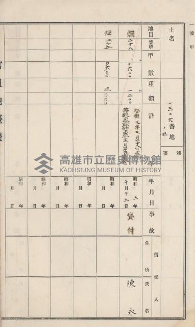田寮庄官租地臺帳（全一冊）藏品圖，第52張