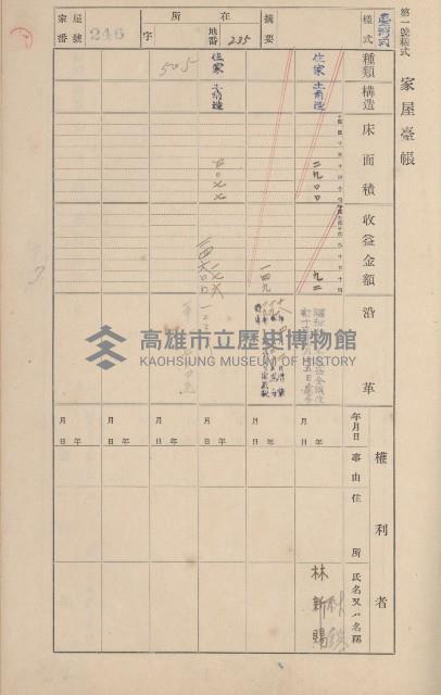 鳳山郡鳥松庄田草埔家屋臺帳
（二冊之內第二號）藏品圖，第53張
