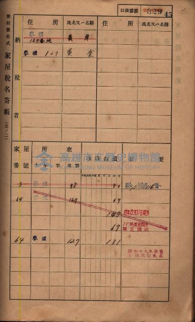 高雄州鳳山郡鳥松庄夢裡、崎子脚、十九灣家屋稅名寄帳
（一冊之內第一號）藏品圖，第53張