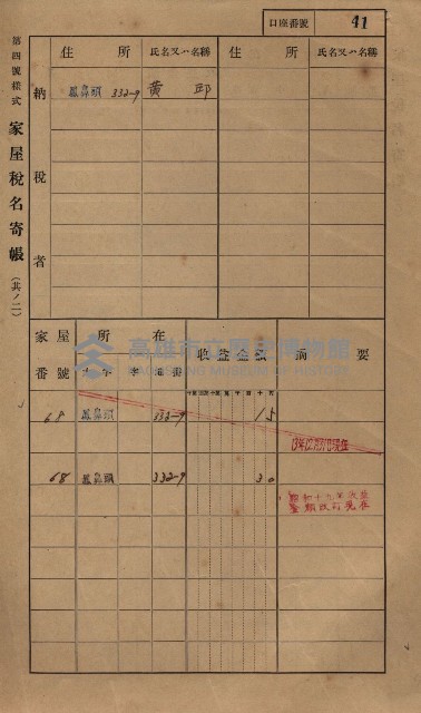 高雄州鳳山郡小港庄鳳鼻頭家屋稅名寄帳
（一冊之內第一號）藏品圖，第53張