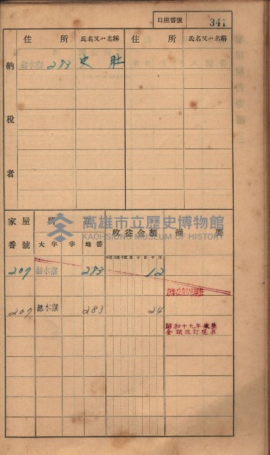 高雄州鳳山郡大樹庄無水寮家屋稅名寄帳
（二冊之內第二號）藏品圖，第143張