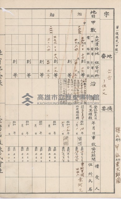 臺灣拓殖株式會社甲仙社有地臺帳（二之二）藏品圖，第43張