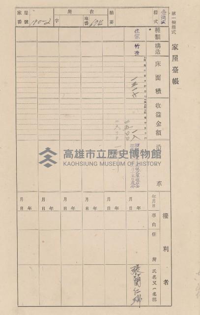 鳳山郡大寮庄赤崁家屋臺帳（四冊之內第一號）藏品圖，第193張