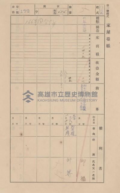 鳳山郡仁武庄翠屏村二之二家屋臺帳
（四冊之內第四號）藏品圖，第193張