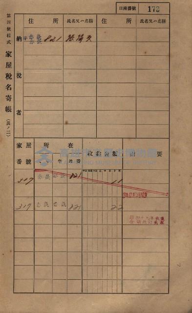 高雄州鳳山郡大寮庄赤崁家屋稅名寄帳
（三冊之內第一號）藏品圖，第193張