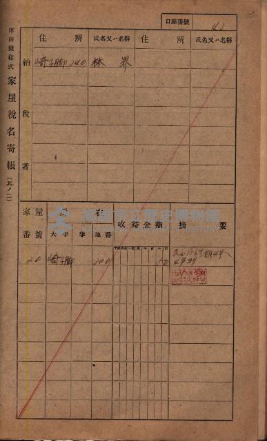 高雄州鳳山郡鳥松庄夢裡、崎子脚、十九灣家屋稅名寄帳
（一冊之內第一號）藏品圖，第193張