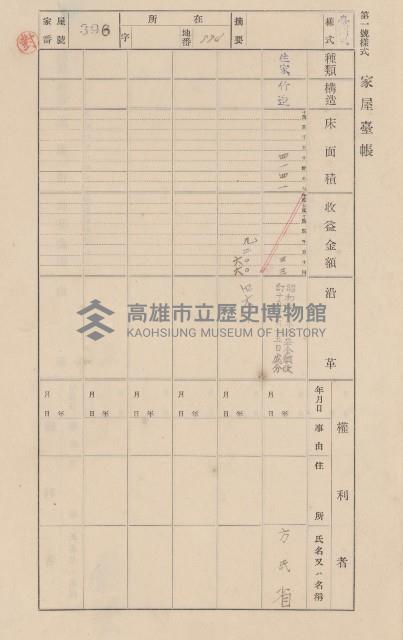鳳山郡大寮庄翁公園家屋臺帳（三冊之內第二號）藏品圖，第193張