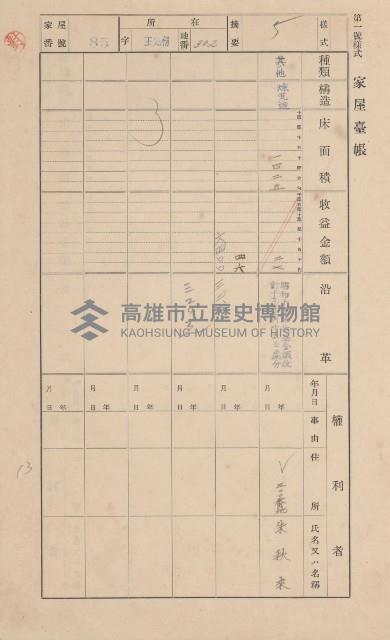 鳳山郡林園庄王公廟家屋臺帳（三冊之內第一號）藏品圖，第93張