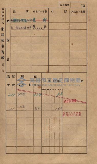 高雄州鳳山郡大樹庄小坪頂家屋稅名寄帳
（三冊之內第一號）藏品圖，第93張