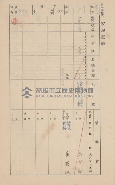 鳳山郡仁武庄翠屏村二之二家屋臺帳
（四冊之內第四號）藏品圖，第93張