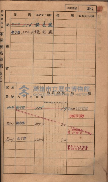 高雄州鳳山郡大樹庄無水寮家屋稅名寄帳
（二冊之內第二號）藏品圖，第183張
