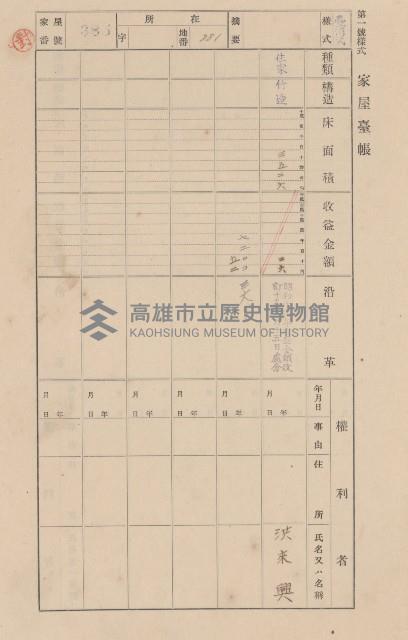 鳳山郡大寮庄翁公園家屋臺帳（三冊之內第二號）藏品圖，第183張