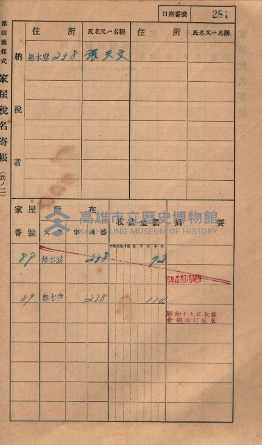 高雄州鳳山郡大樹庄無水寮家屋稅名寄帳
（二冊之內第二號）藏品圖，第83張