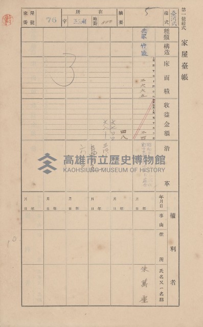 鳳山郡林園庄王公廟家屋臺帳（三冊之內第一號）藏品圖，第83張