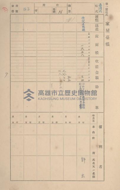 鳳山郡鳥松庄田草埔家屋臺帳
（二冊之內第一號）藏品圖，第83張