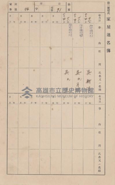 鳳山郡大樹庄九曲堂家屋臺帳（二冊之內第一號）藏品圖，第83張