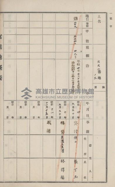 旗山街官租地臺帳（二冊之內第一號）藏品圖，第233張