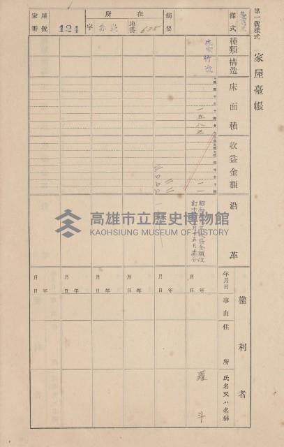 鳳山郡大寮庄赤崁家屋臺帳（四冊之內第一號）藏品圖，第133張
