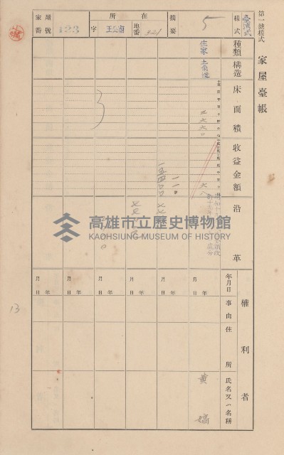 鳳山郡林園庄王公廟家屋臺帳（三冊之內第一號）藏品圖，第133張