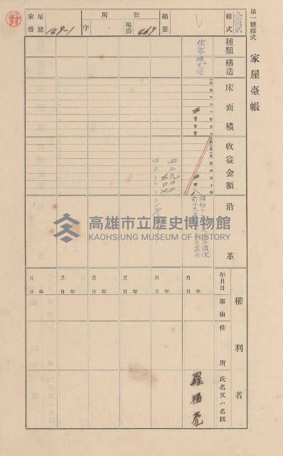 鳳山郡大樹庄九曲堂家屋臺帳（二冊之內第一號）藏品圖，第133張