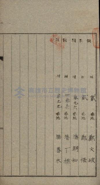 阿公店溪治水用工事道路寄附
登記濟證綴藏品圖，第133張