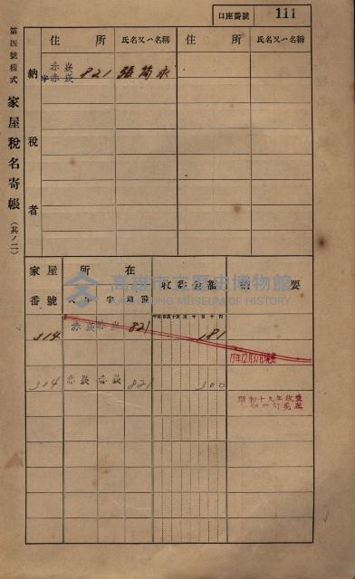 高雄州鳳山郡大寮庄赤崁家屋稅名寄帳
（三冊之內第一號）藏品圖，第133張