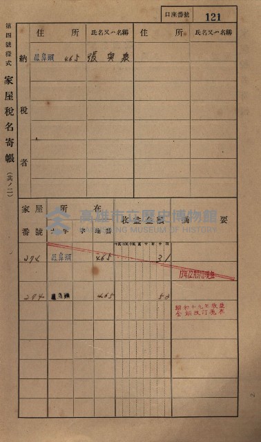 高雄州鳳山郡小港庄鳳鼻頭家屋稅名寄帳
（一冊之內第一號）藏品圖，第133張