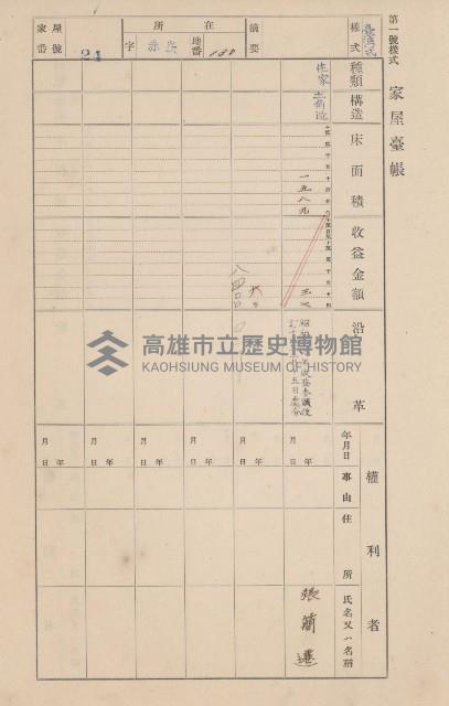 鳳山郡大寮庄赤崁家屋臺帳（四冊之內第一號）藏品圖，第33張