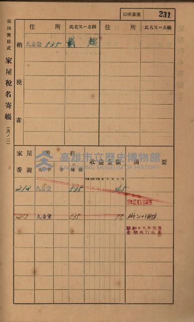 高雄州鳳山郡大樹庄九曲堂家屋稅名寄帳
（二冊之內第二號）藏品圖，第33張
