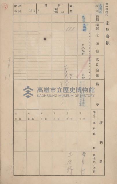 鳳山郡鳥松庄田草埔家屋臺帳
（二冊之內第一號）藏品圖，第33張