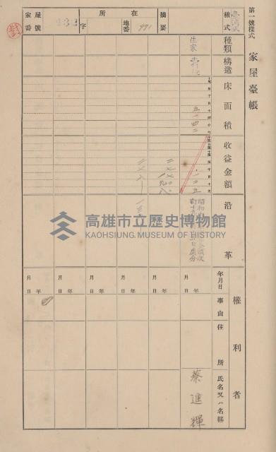 鳳山郡大寮庄翁公園家屋臺帳（三冊之內第三號）藏品圖，第33張