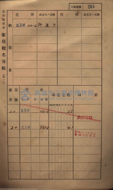 高雄州鳳山郡小港庄鳳鼻頭家屋稅名寄帳
（一冊之內第一號）藏品圖，第273張