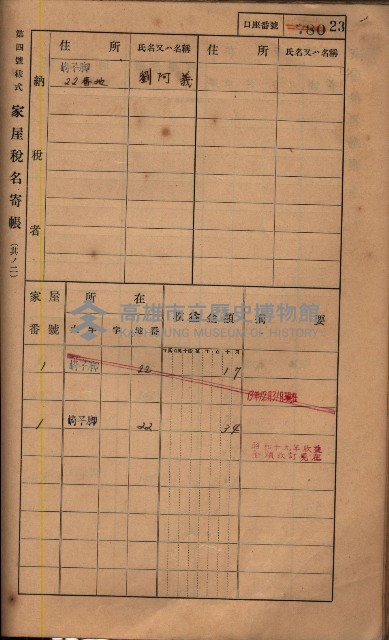 高雄州鳳山郡鳥松庄夢裡、崎子脚、十九灣家屋稅名寄帳
（一冊之內第一號）藏品圖，第173張
