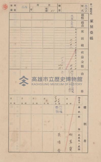 鳳山郡大樹庄九曲堂家屋臺帳（二冊之內第一號）藏品圖，第73張