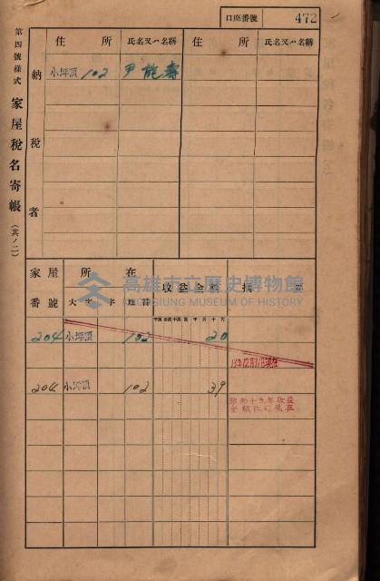 高雄州鳳山郡大樹庄小坪頂家屋稅名寄帳
（三冊之內第三號）藏品圖，第73張