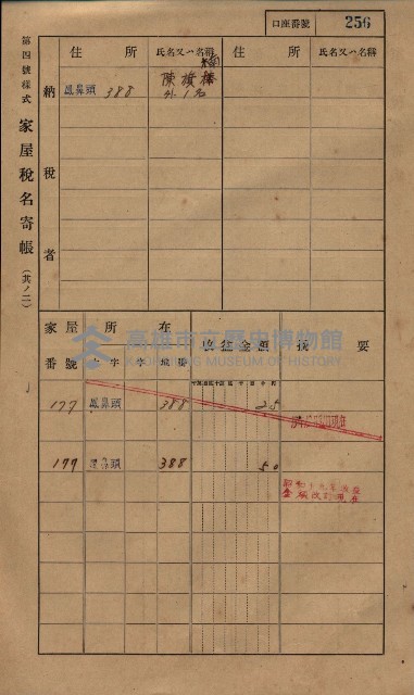 高雄州鳳山郡小港庄鳳鼻頭家屋稅名寄帳
（一冊之內第一號）藏品圖，第268張