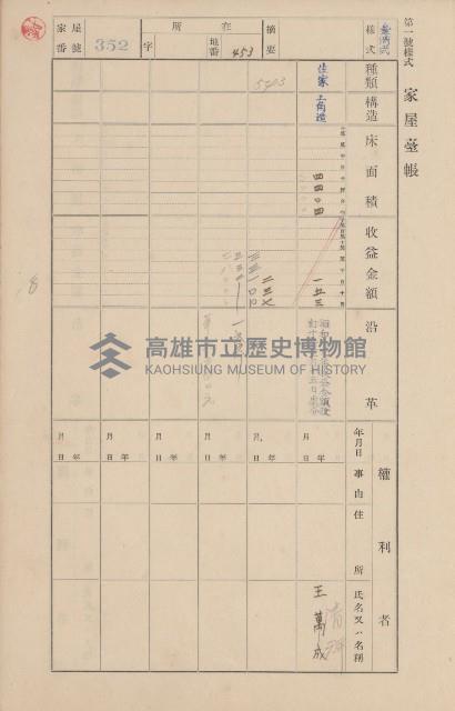 鳳山郡鳥松庄田草埔家屋臺帳
（二冊之內第二號）藏品圖，第168張