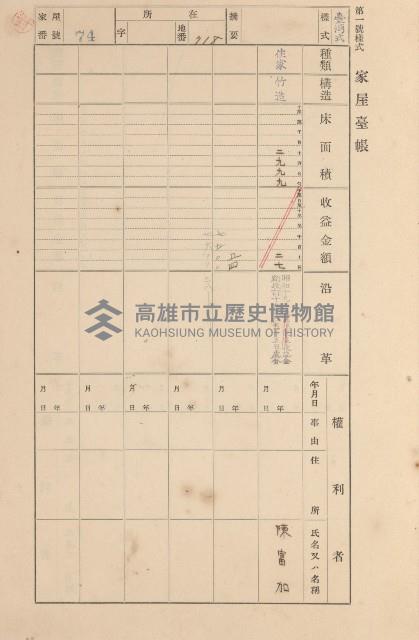 鳳山郡大寮庄拷潭家屋臺帳（一冊之內第一號）藏品圖，第68張