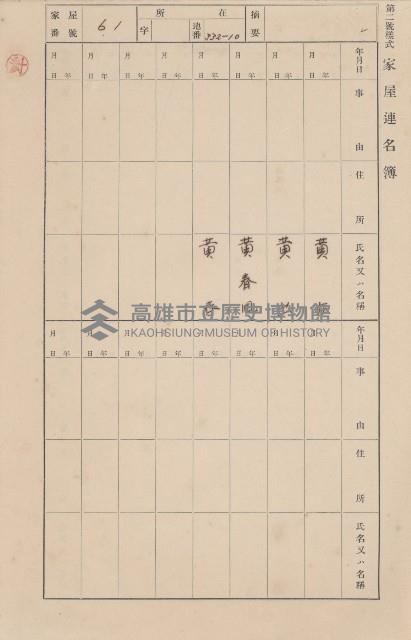 鳳山郡小港庄鳳鼻頭家屋臺帳（二冊之內第一號）藏品圖，第68張